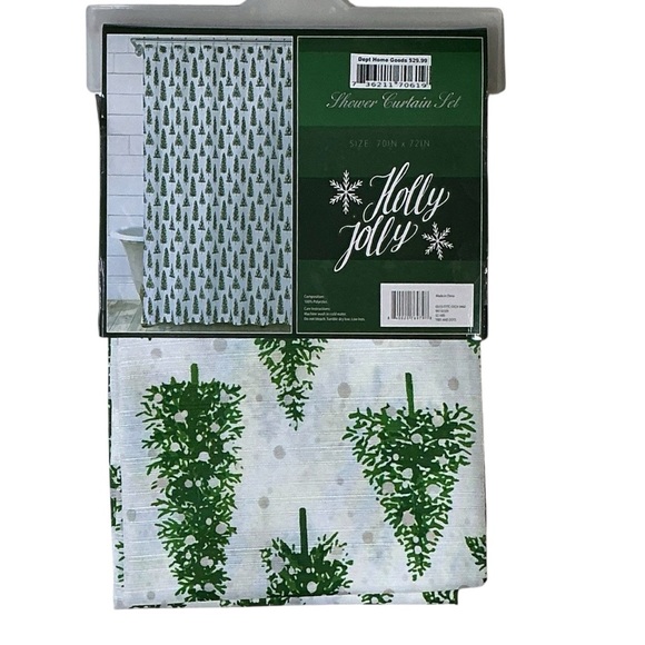 Christmas Tree Dot Shower Curtain Fabric Holiday Decor Green White 70 x 72 In - Picture 9 of 16